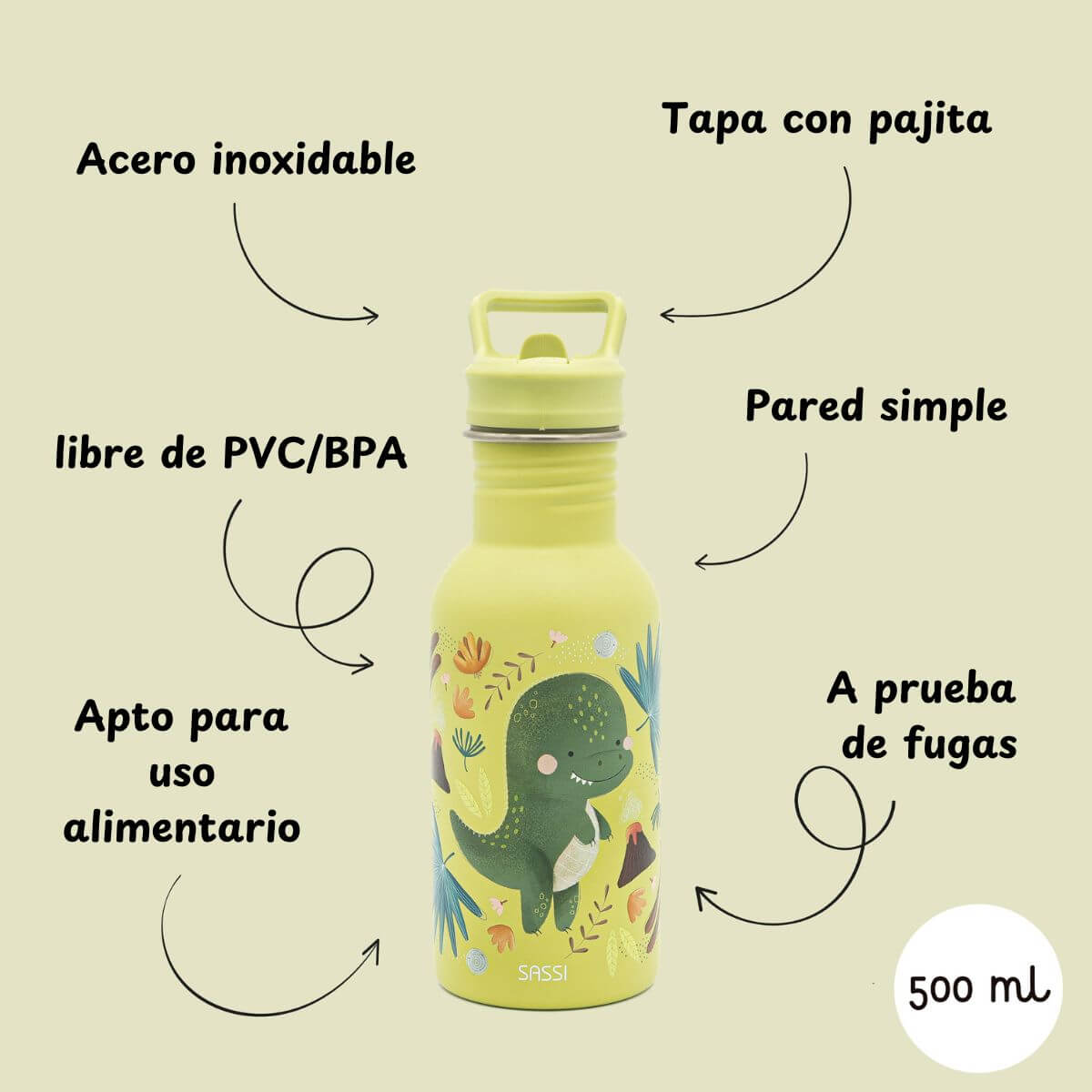 Botella Acero Inox Dinosaurio