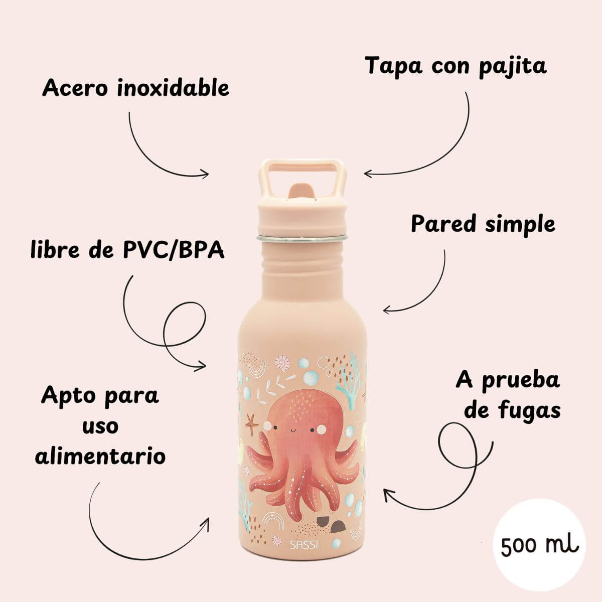 Botella Acero Inox Pulpo