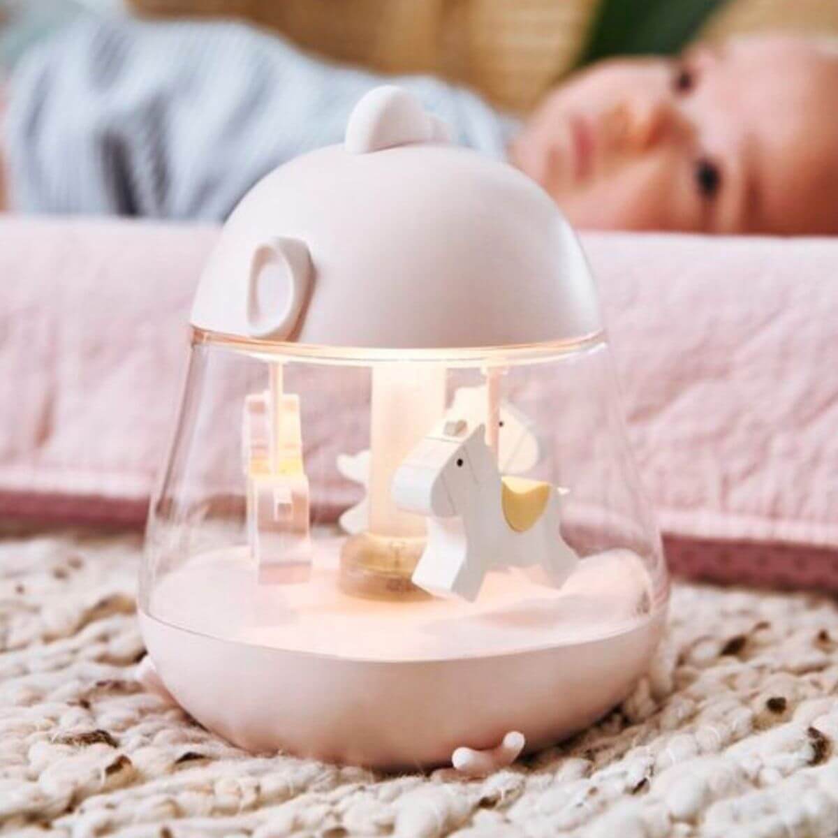 Caja de música carrusel con lámpara Rosa