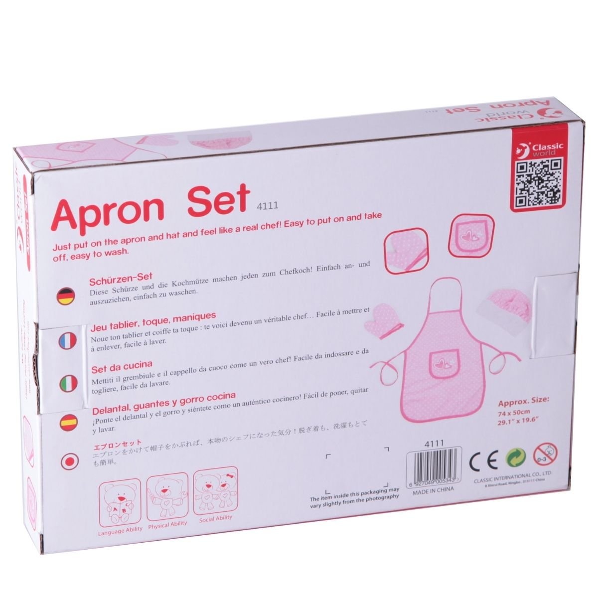 Conjunto de delantal, gorro y manopla rosa