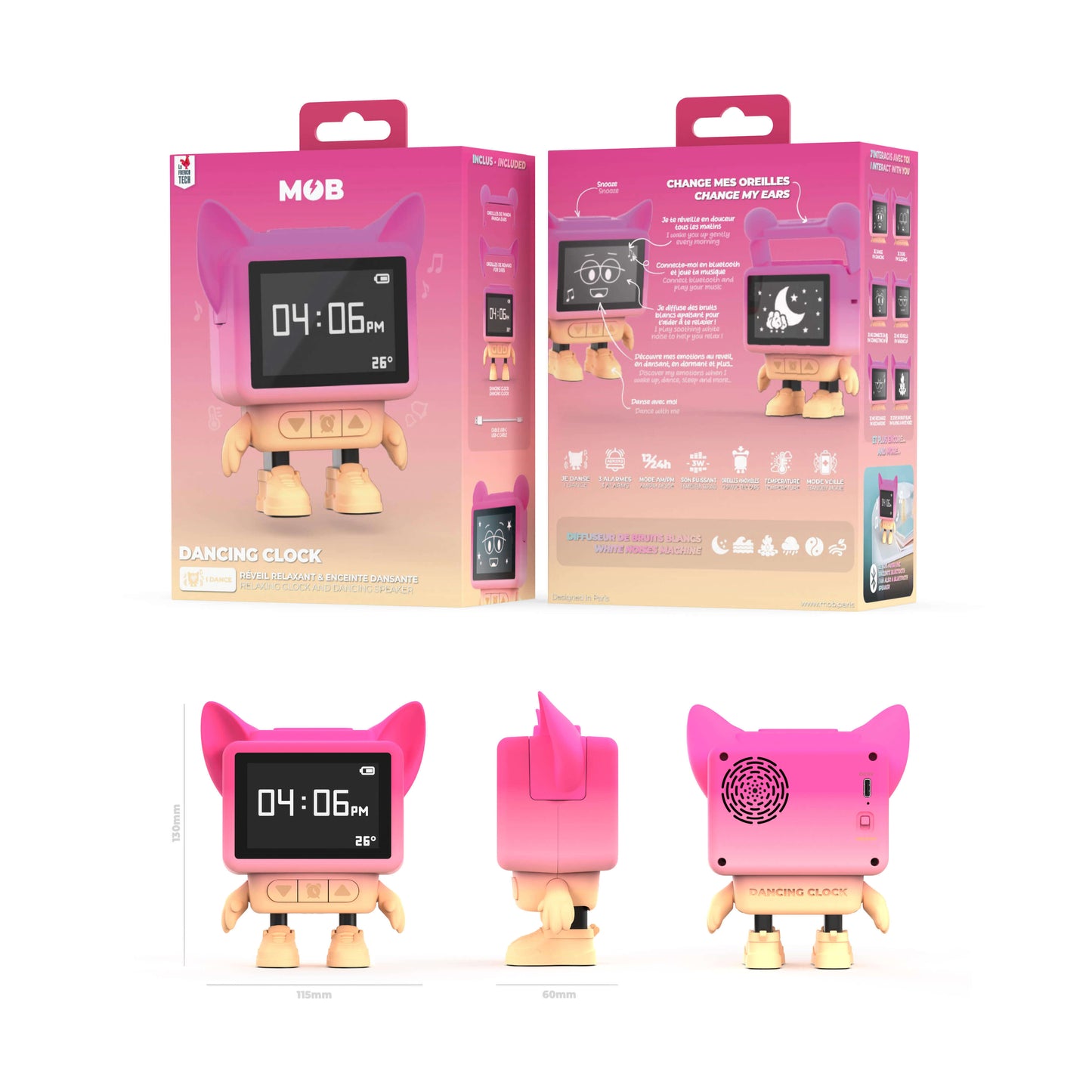 Despertador y Altavoz DANCING CLOCK - Rosa