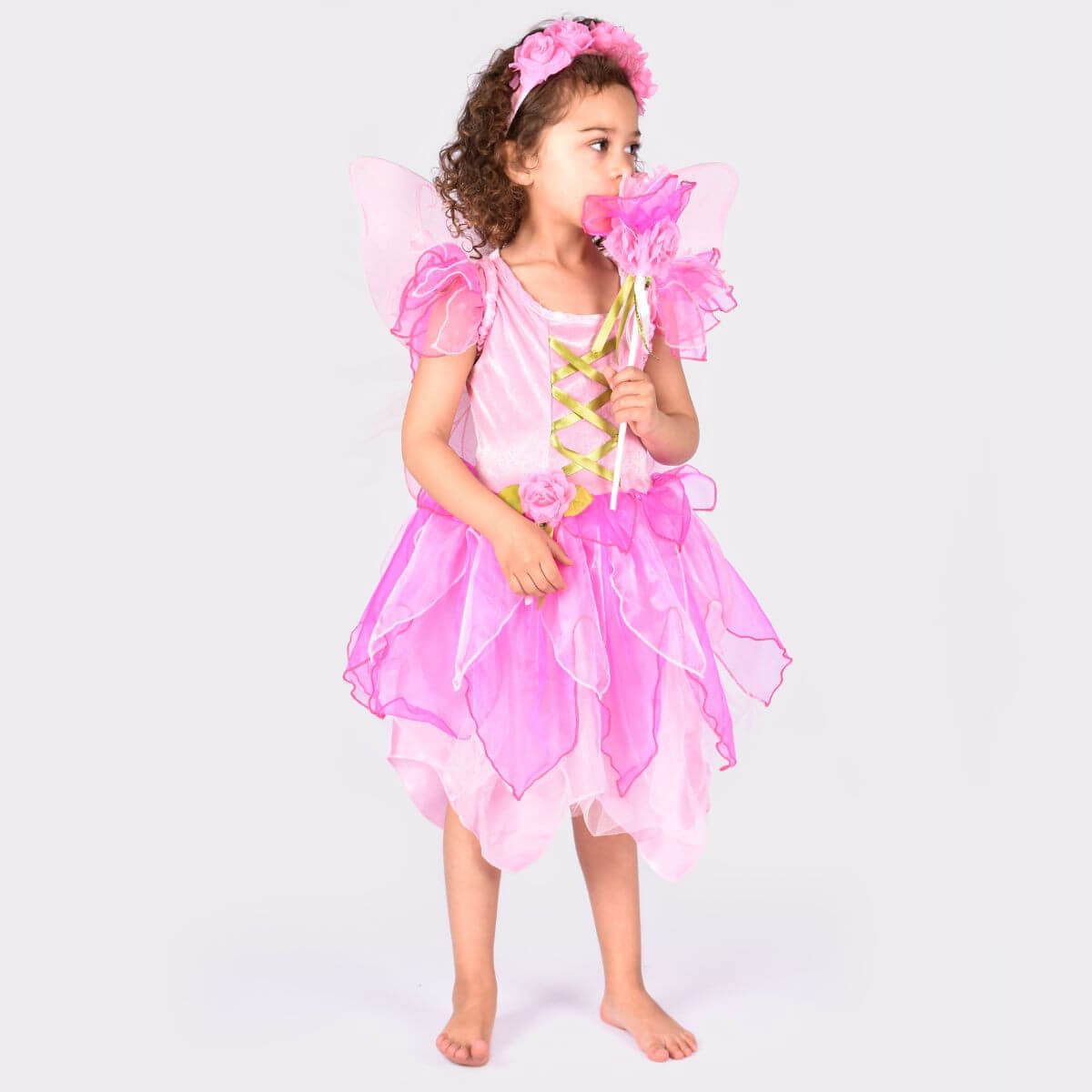 Disfraz Hada Rosa con Alas, Diadema y Varita (varias tallas)
