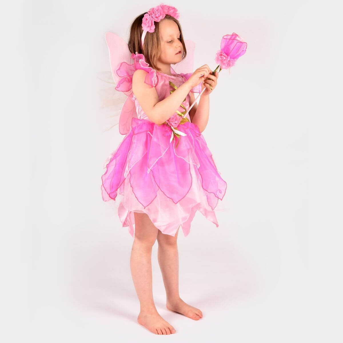 Disfraz Hada Rosa con Alas, Diadema y Varita (varias tallas)