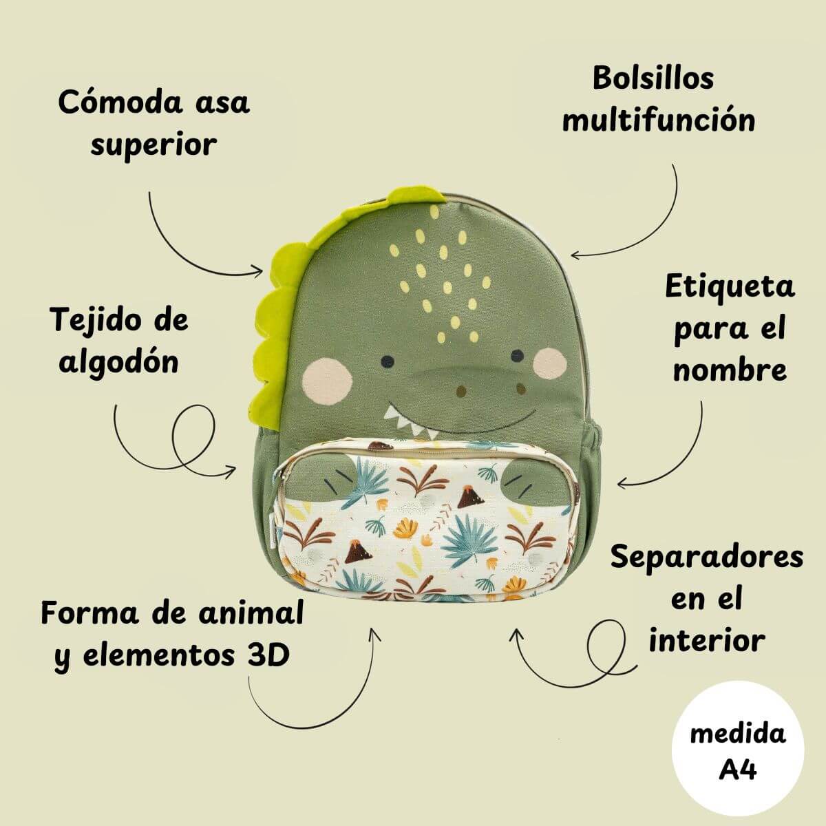 Mochila Junior A4 Dinosaurio