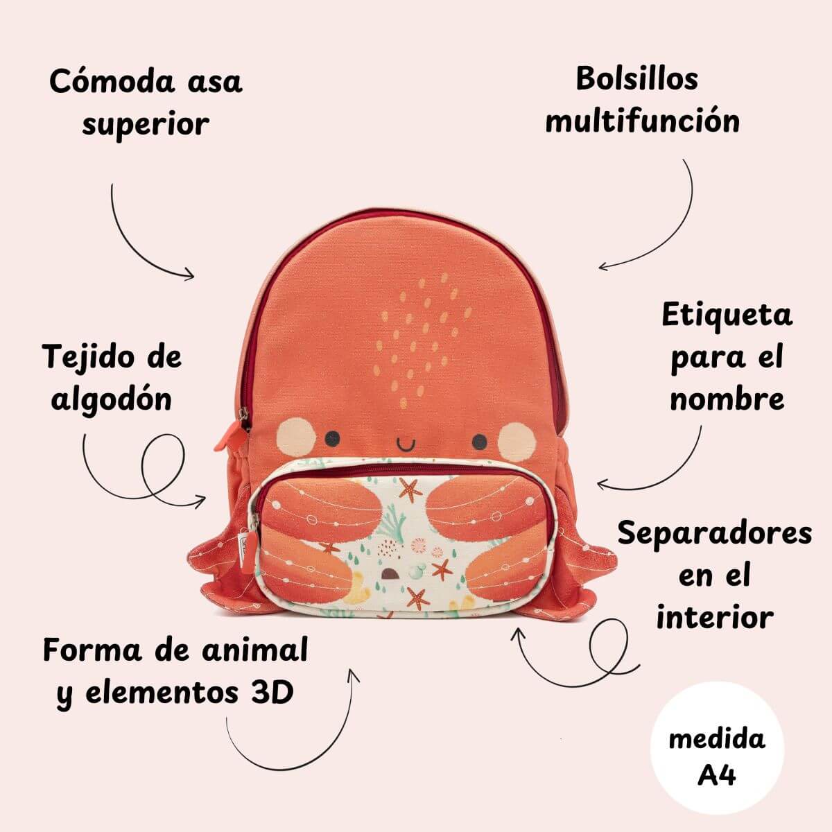 Mochila Junior A4 Pulpo