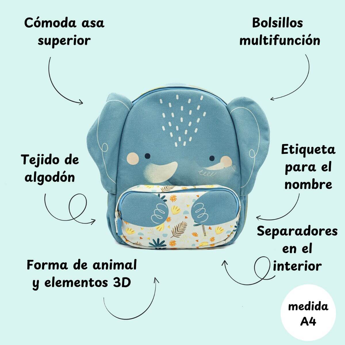 Mochila Junior A4 Elefante