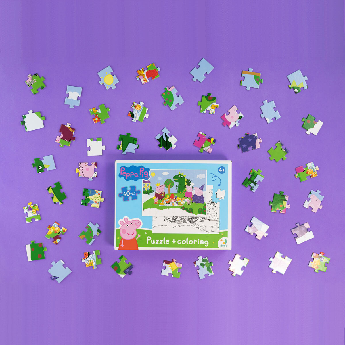 Puzzle 2 en 1 para colorear Peppa Pig Banquete (60 piezas)