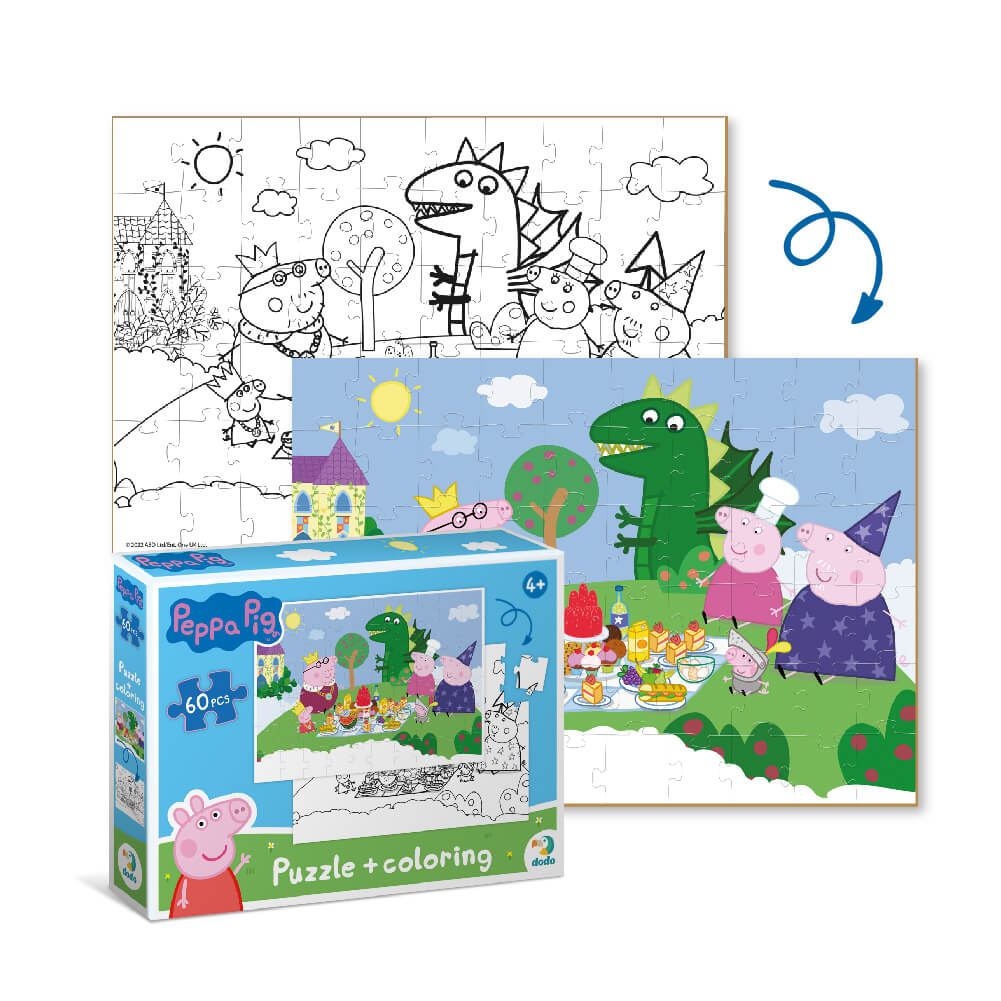 Puzzle 2 en 1 para colorear Peppa Pig Banquete (60 piezas)