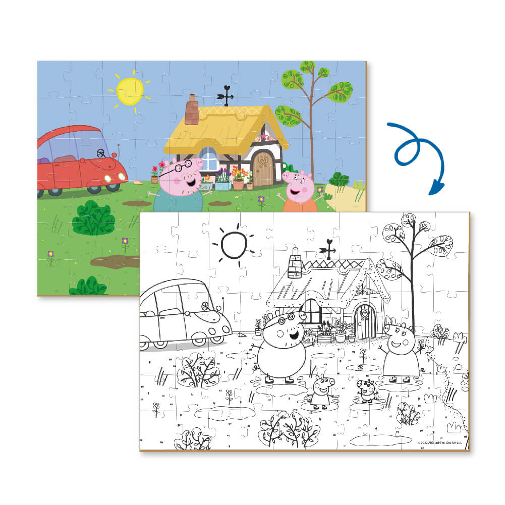 Puzzle 2 en 1 para colorear Peppa Pig Familia(60 piezas)