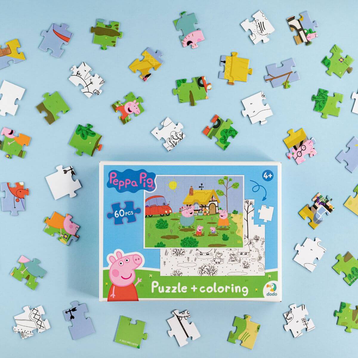 Puzzle 2 en 1 para colorear Peppa Pig Familia(60 piezas)
