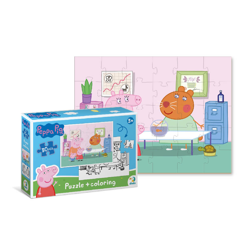 Puzzle 2 en 1 para colorear Peppa Pig Veterinaria (30 piezas)
