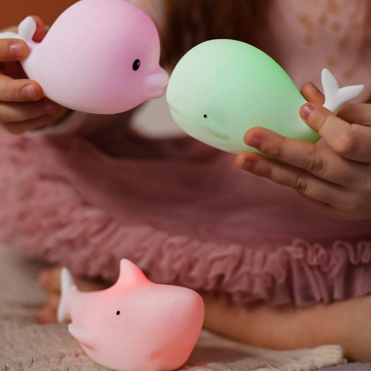 Set de 3 Mini Lámparas Océano: Delfín, Ballena y Tiburón
