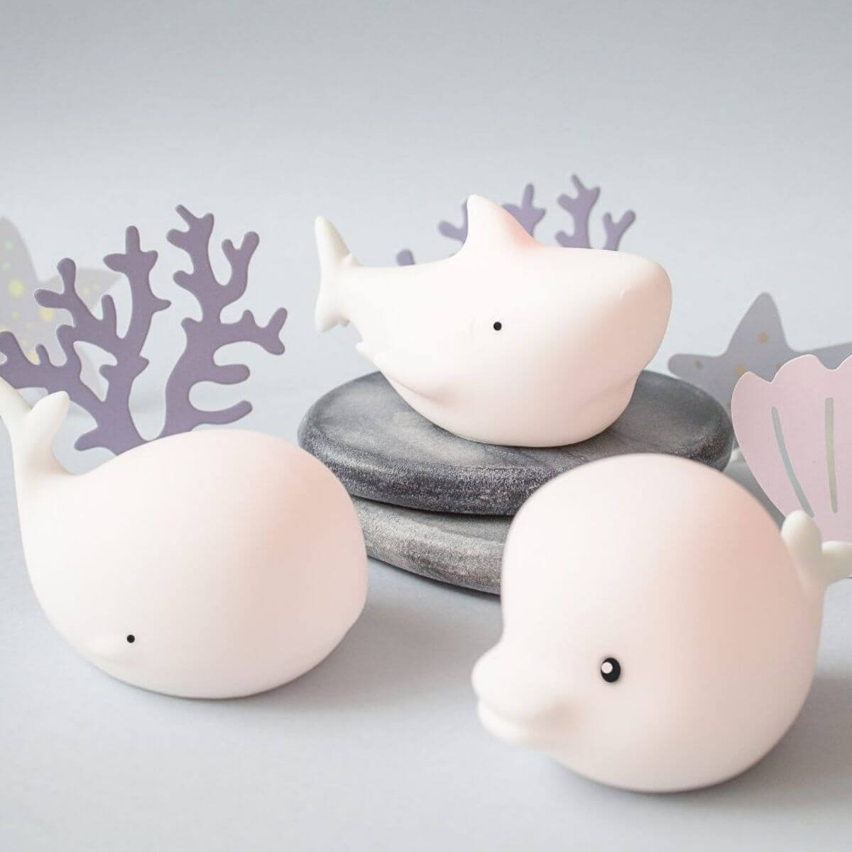 Set de 3 Mini Lámparas Océano: Delfín, Ballena y Tiburón