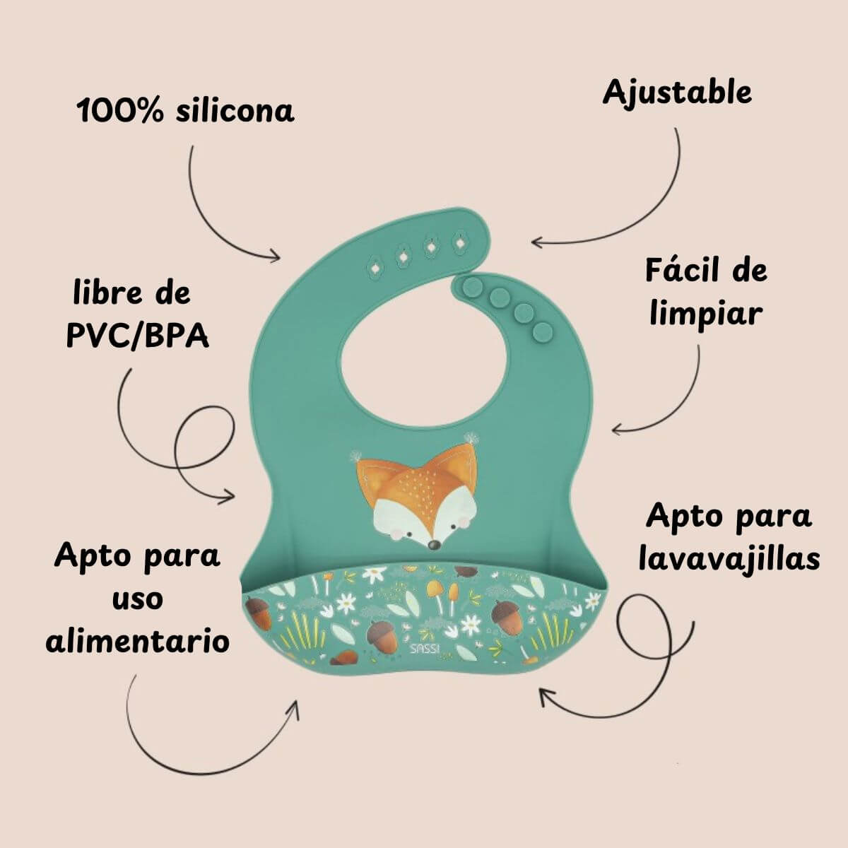 Babero de silicona Zorro