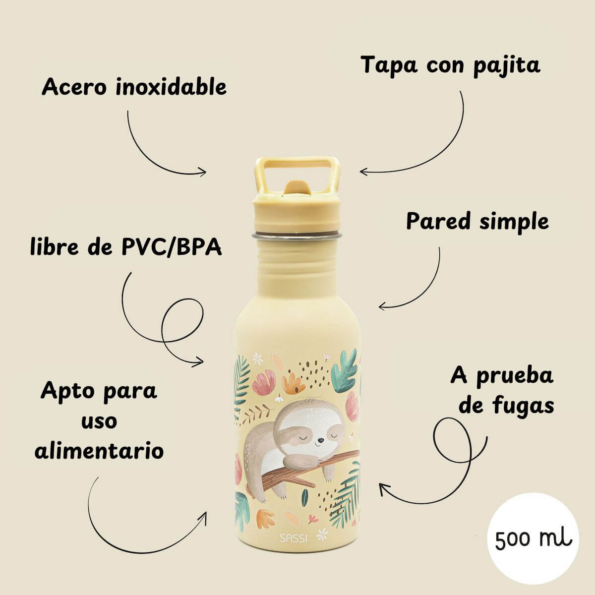 Botella Acero Inox Perezoso