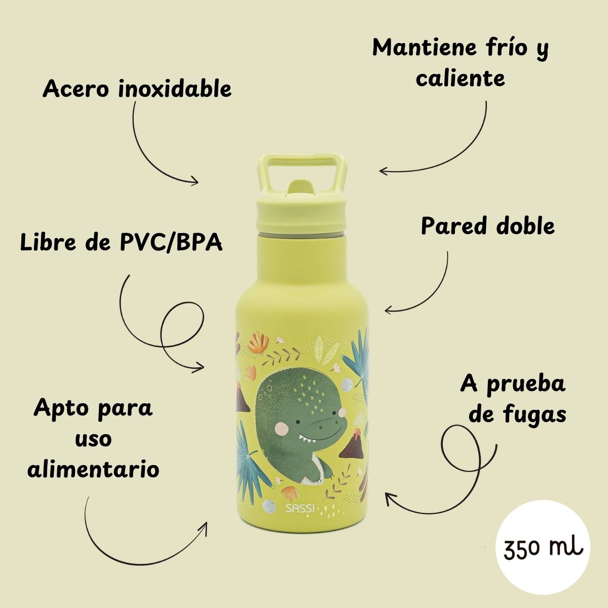 Botella Térmica Acero Inox Dinosaurio