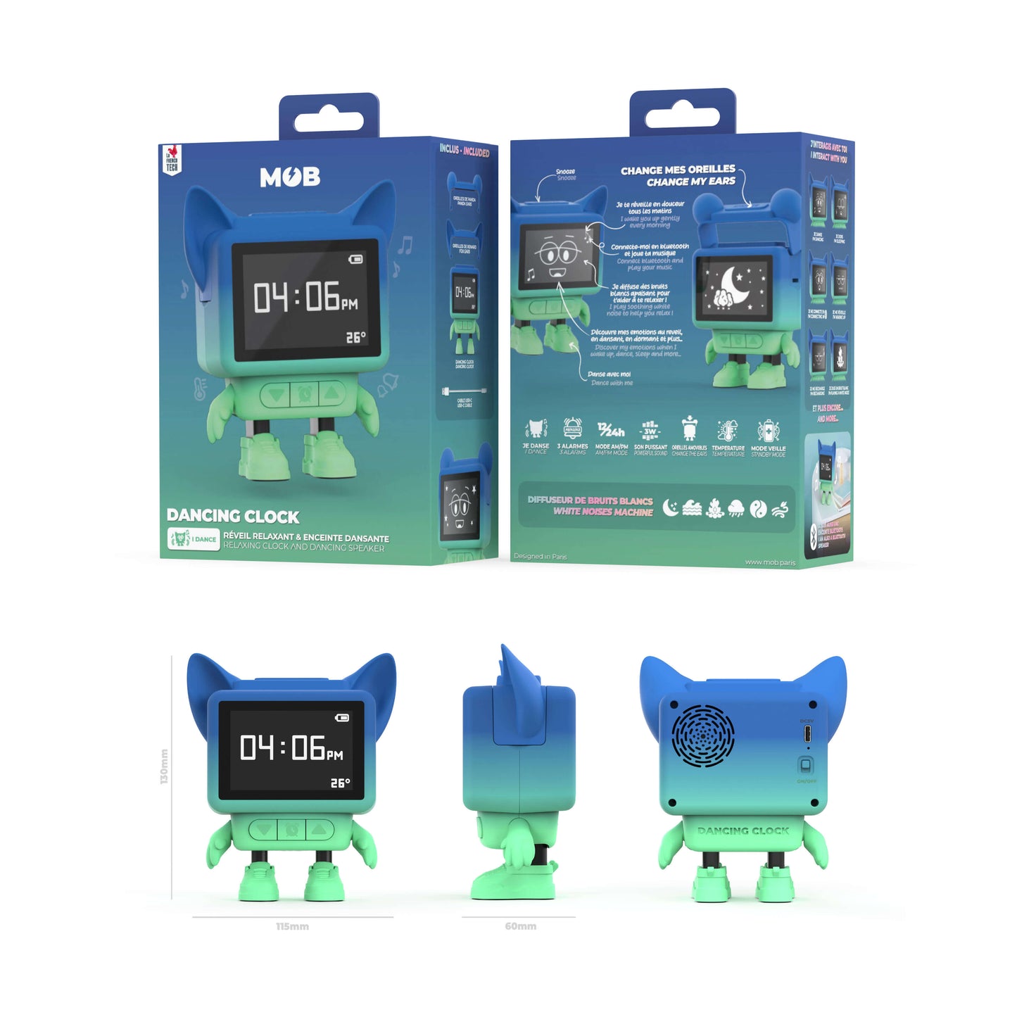 Despertador y Altavoz DANCING CLOCK - Azul
