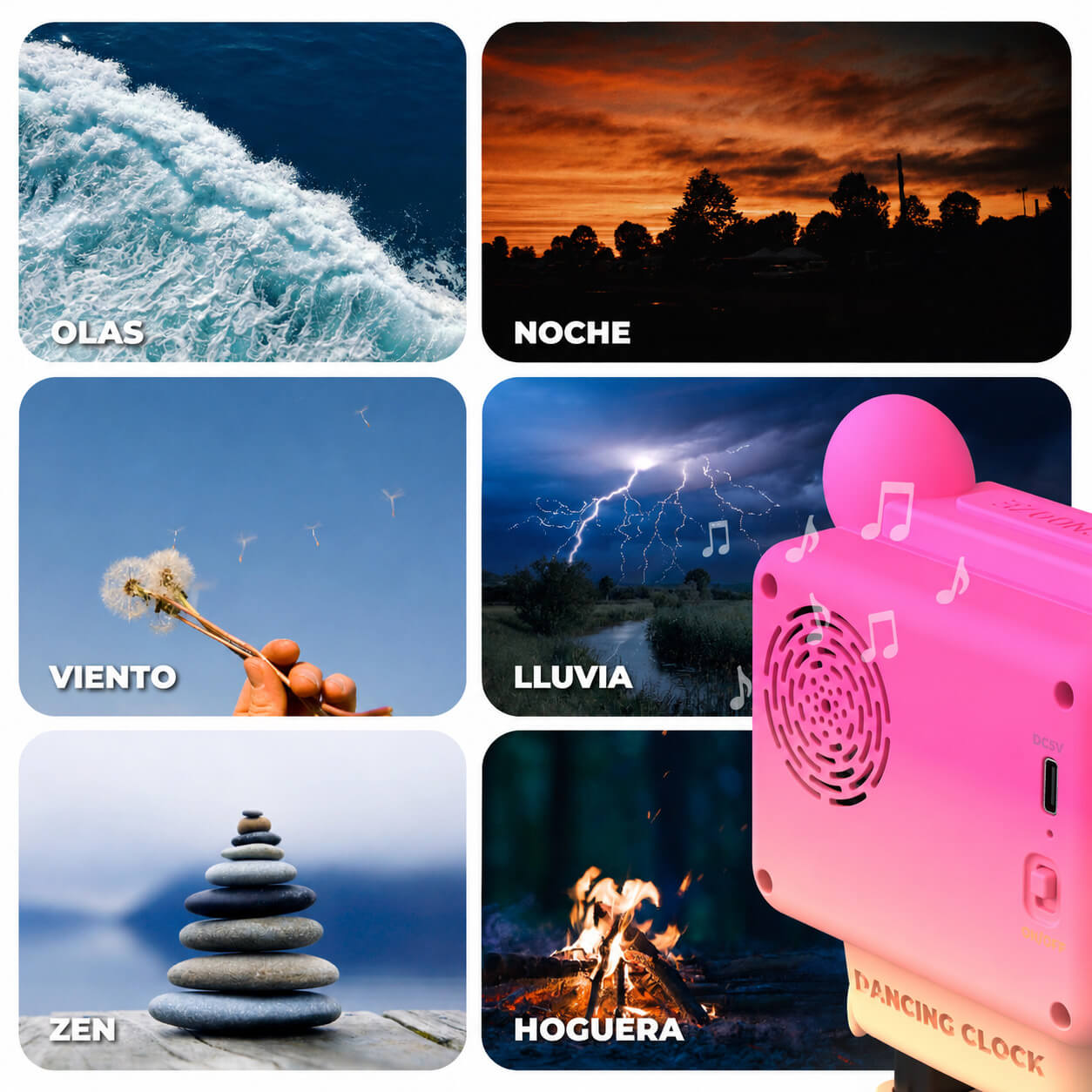 Despertador y Altavoz DANCING CLOCK - Rosa