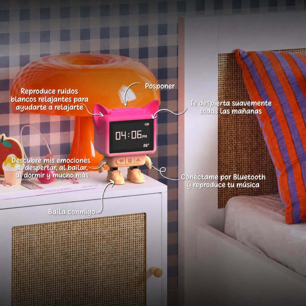 Despertador y Altavoz DANCING CLOCK - Rosa