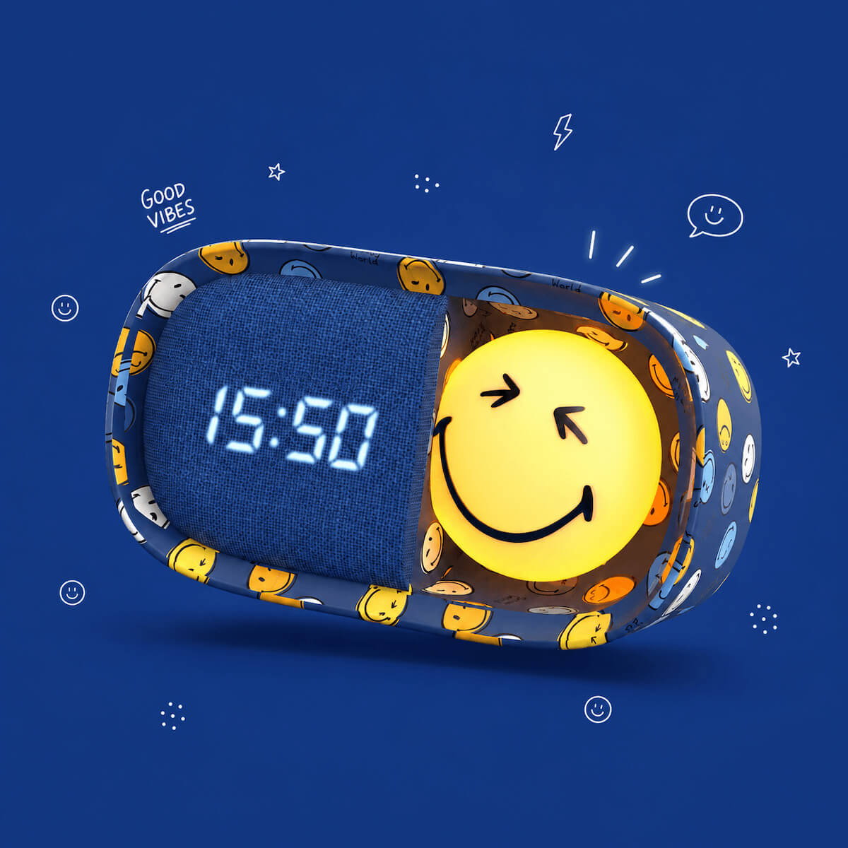 Despertador y Luz Nocturna SMILEY CLOCK - Azul