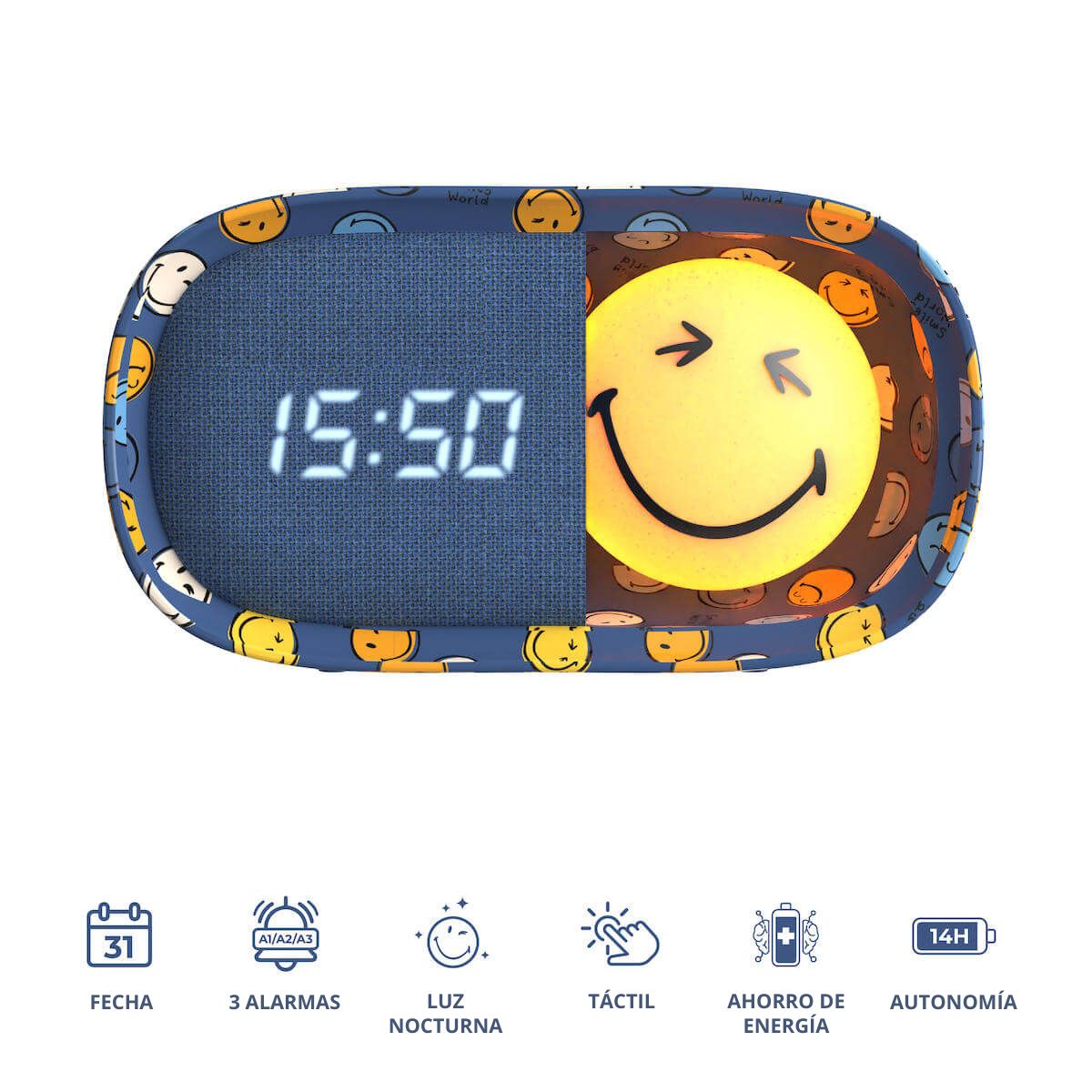 Despertador y Luz Nocturna SMILEY CLOCK - Azul