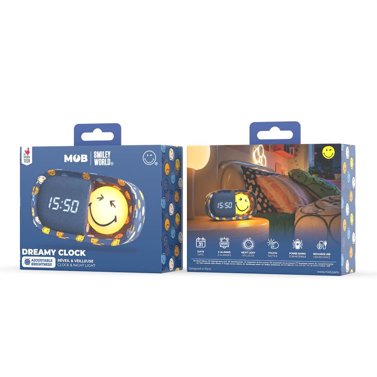 Despertador y Luz Nocturna SMILEY CLOCK - Azul
