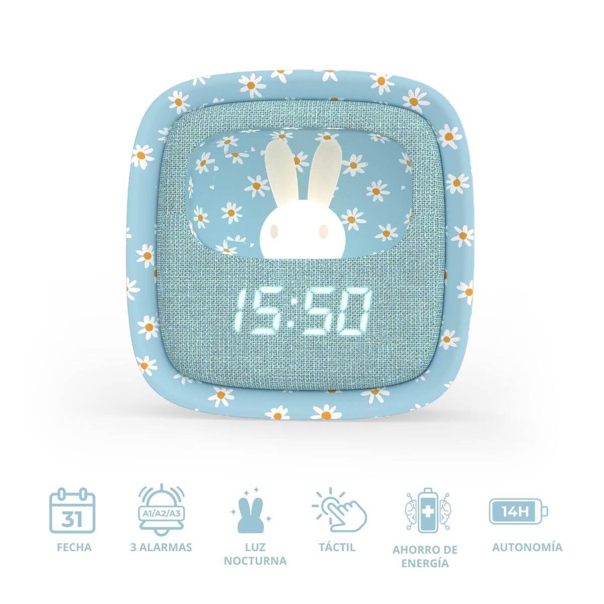 Despertador y Luz Nocturna BILLY CLOCK - Azul Margaritas