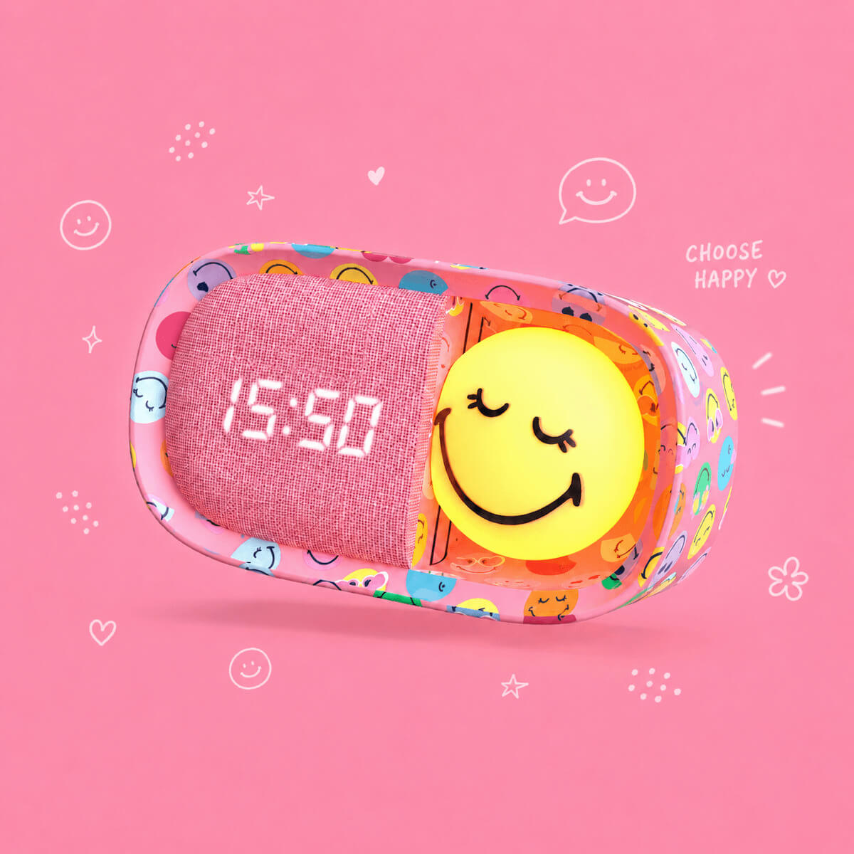 Despertador y Luz Nocturna SMILEY CLOCK - Rosa