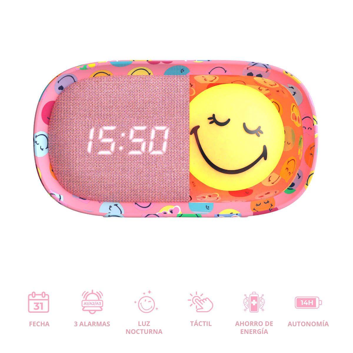 Despertador y Luz Nocturna SMILEY CLOCK - Rosa
