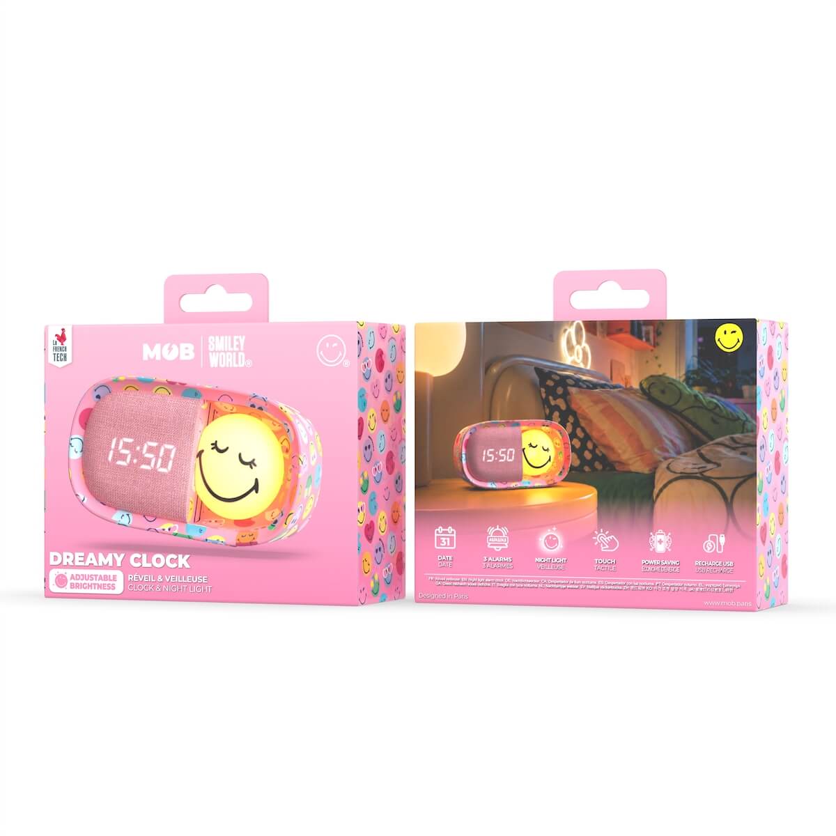 Despertador y Luz Nocturna SMILEY CLOCK - Rosa