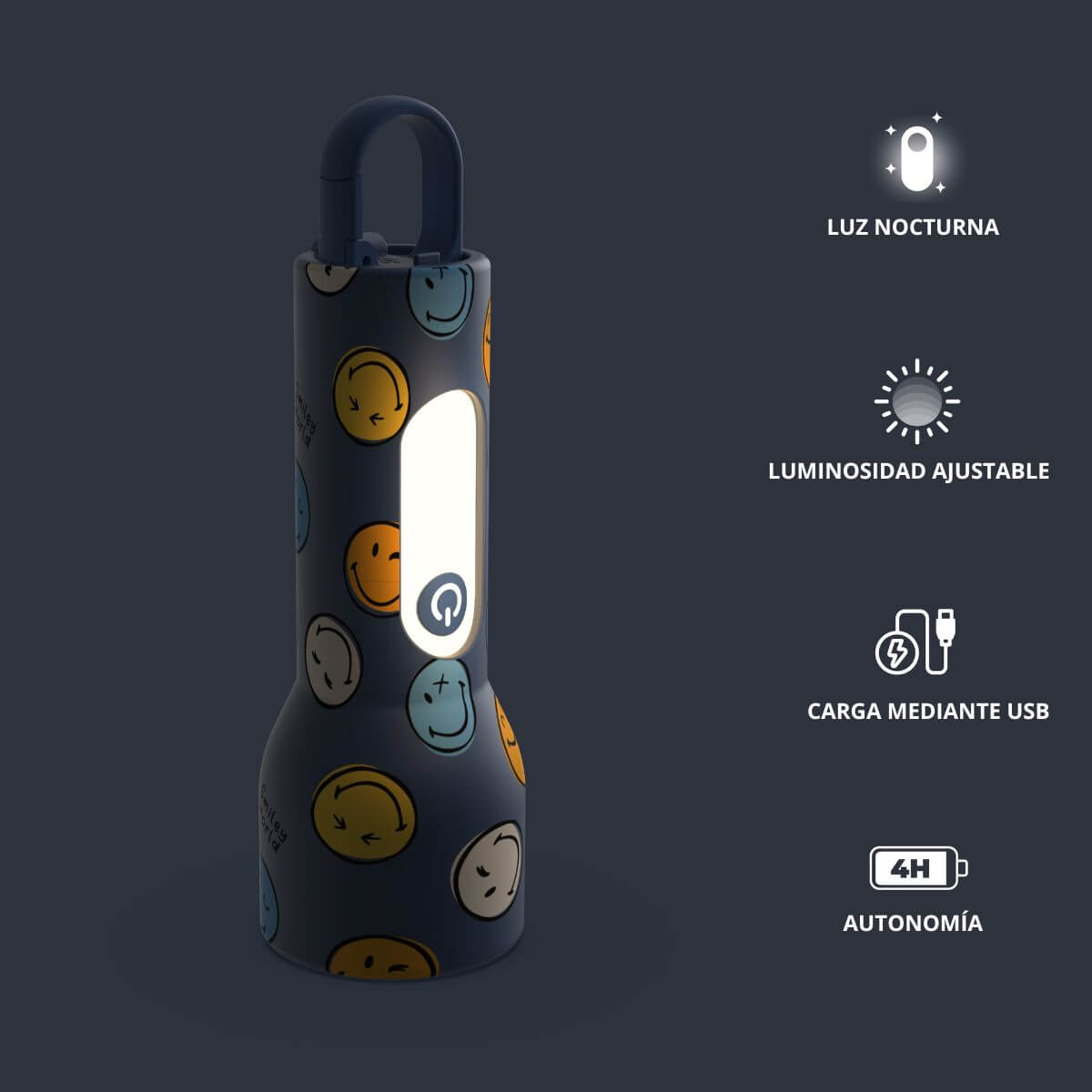 Linterna GLOWY - Smiley Azul