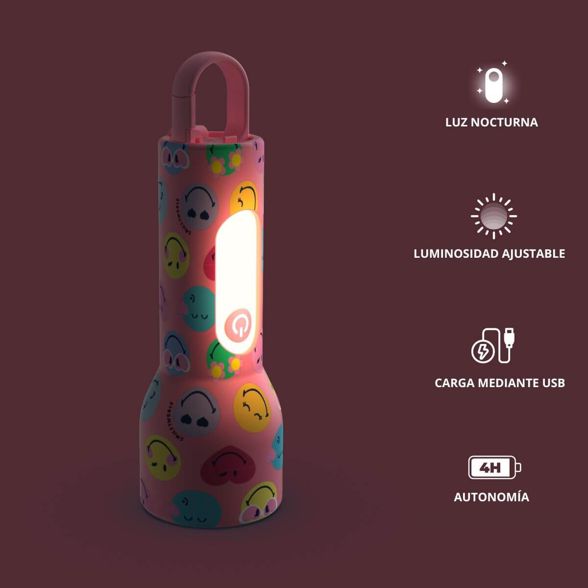 Linterna GLOWY - Smiley Rosa
