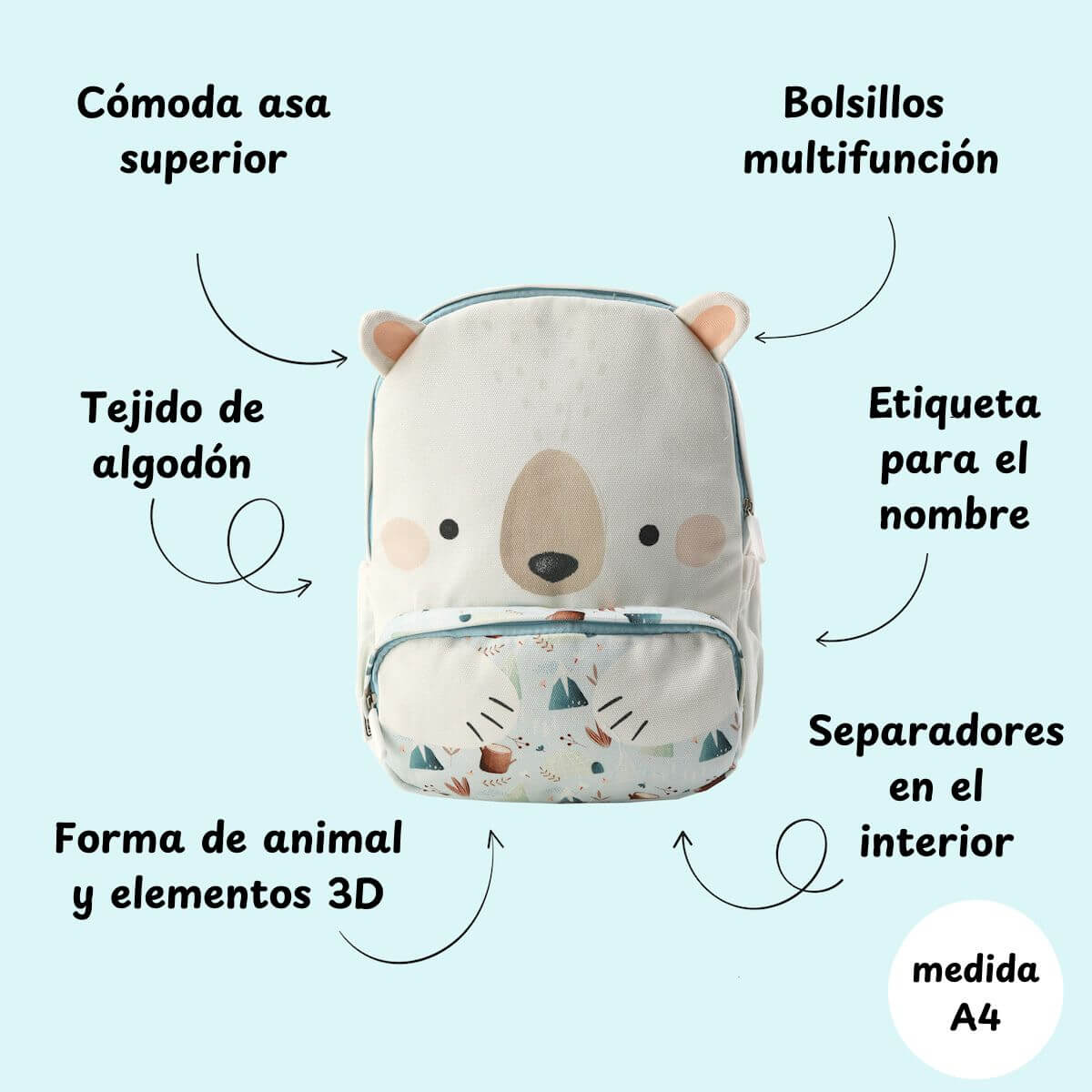 Mochila Junior A4 Oso Polar
