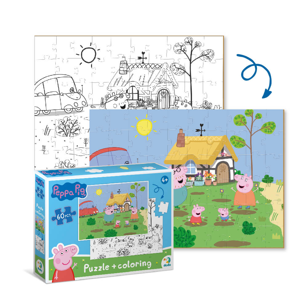 Puzzle 2 en 1 para colorear Peppa Pig Familia(60 piezas)