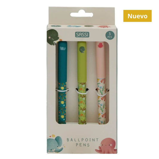 Set de 3 bolígrafos - Elefante, Dinosaurio y Pulpo