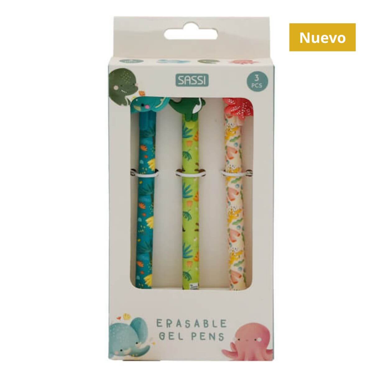 Set de 3 bolígrafos de gel borrables - Elefante, Dinosaurio y Pulpo