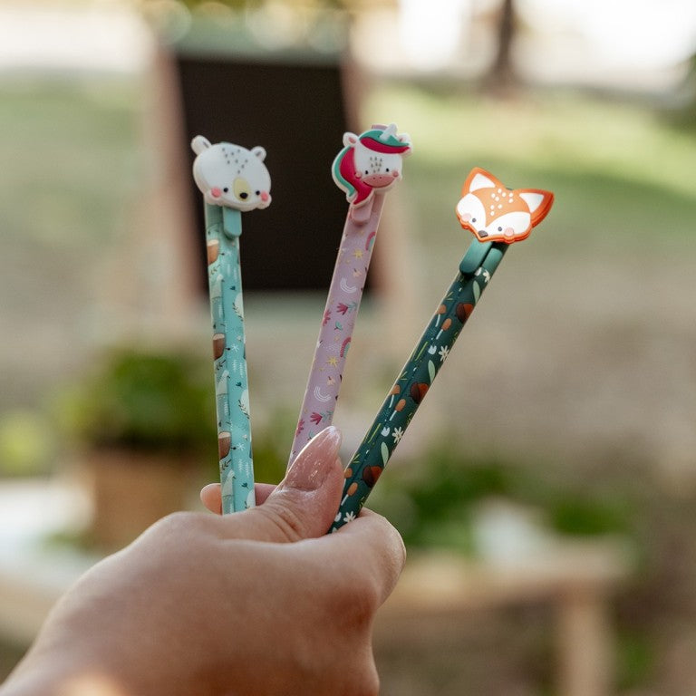Set de 3 bolígrafos de gel borrables - Zorro, Unicornio y Oso Polar