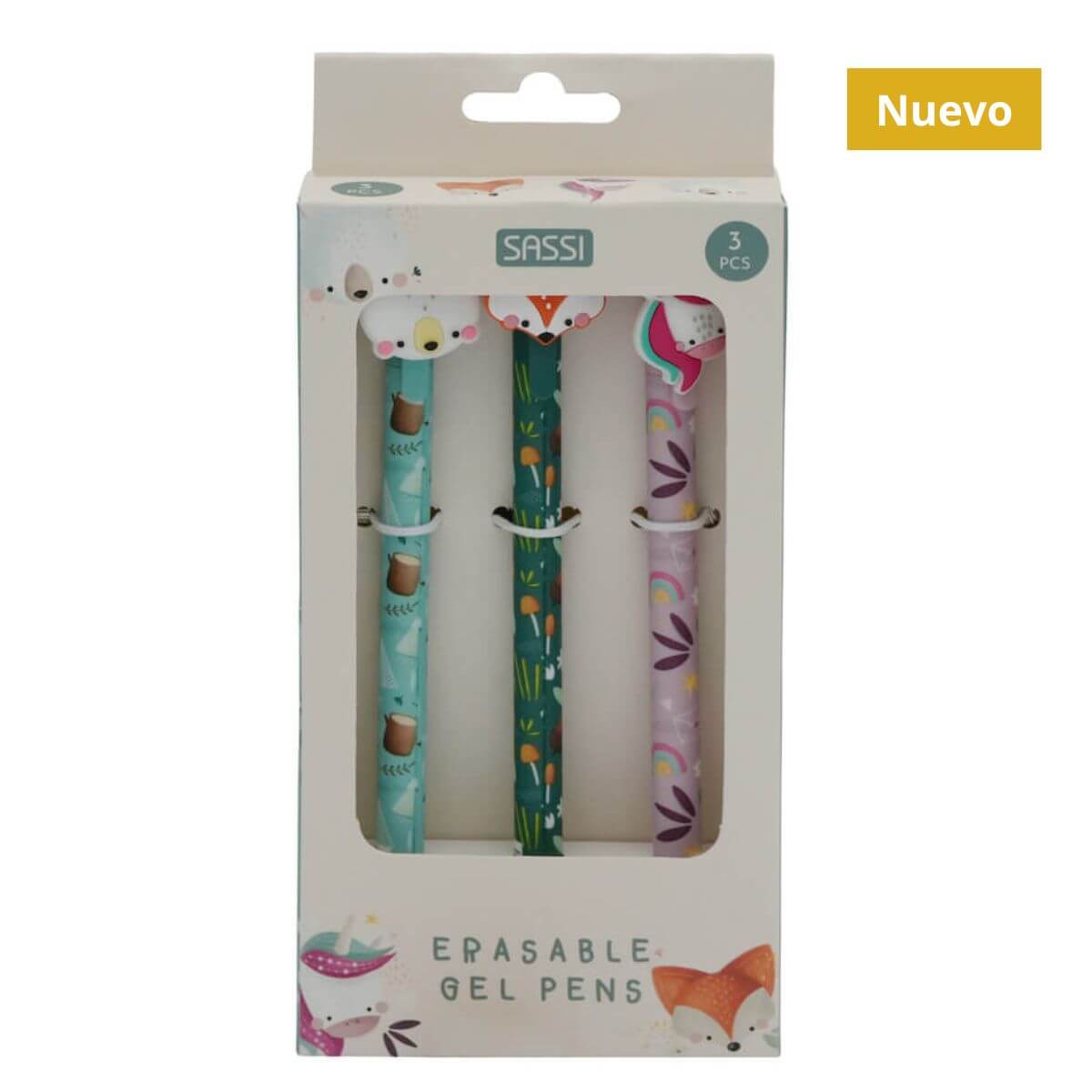 Set de 3 bolígrafos de gel borrables - Zorro, Unicornio y Oso Polar