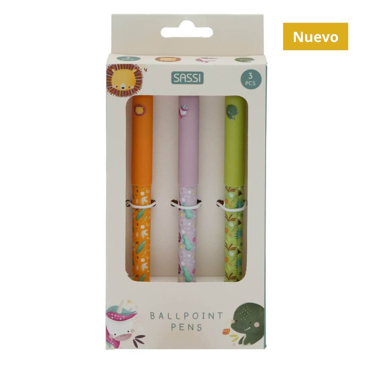 Set de 3 bolígrafos - Unicornio, Dinosaurio y León